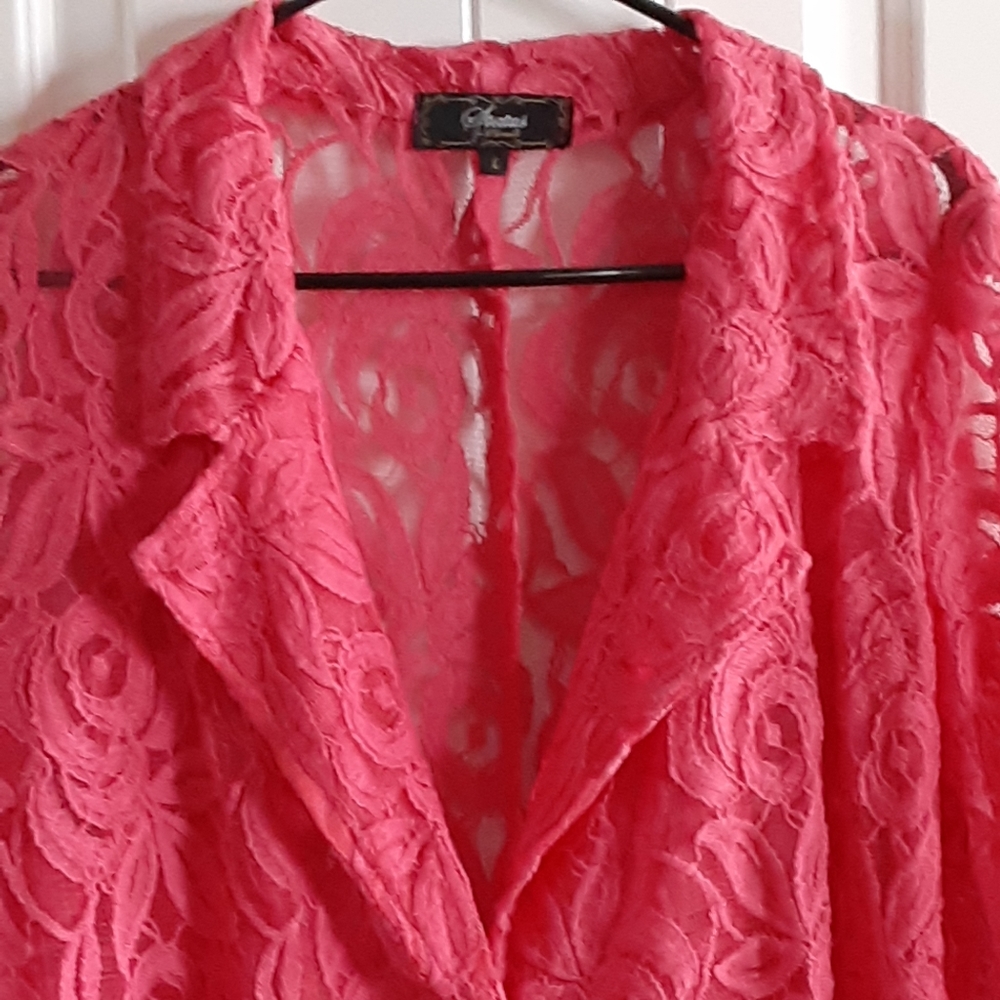 Status by Chenault, Made in USA,  Cotton Blend Coral 1 Button Blazer, Large